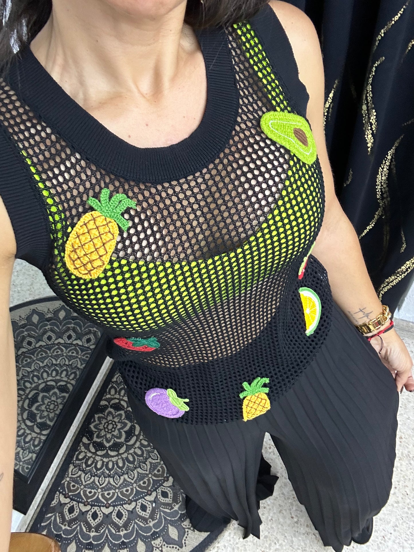 Black fruit blouse