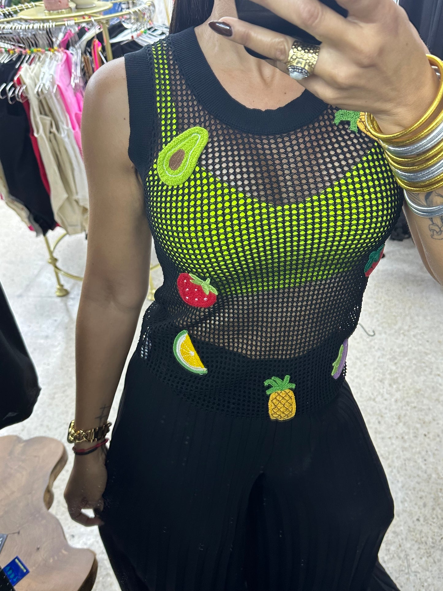 Black fruit blouse
