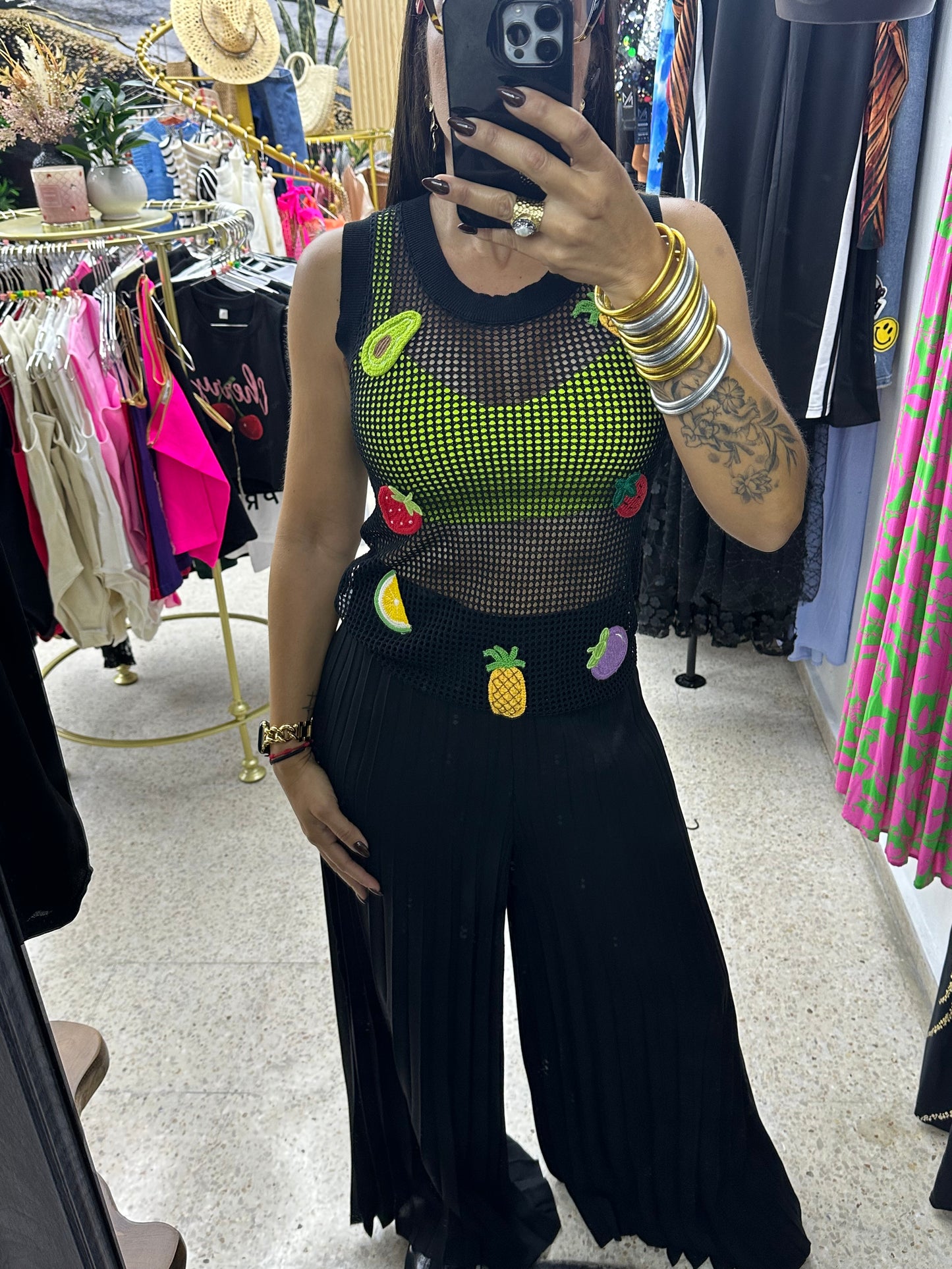 Black fruit blouse