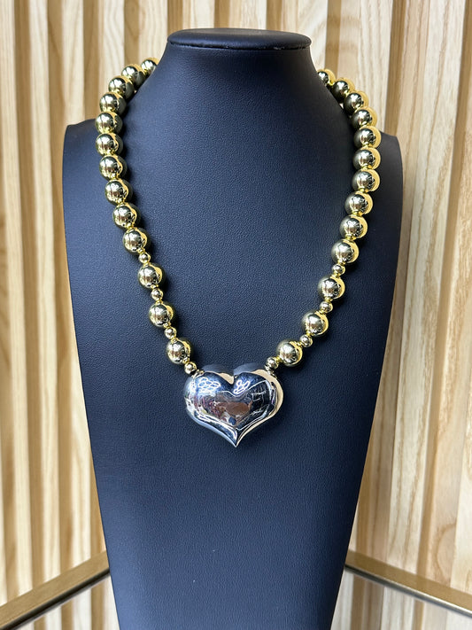 Collar corazón oro y plata