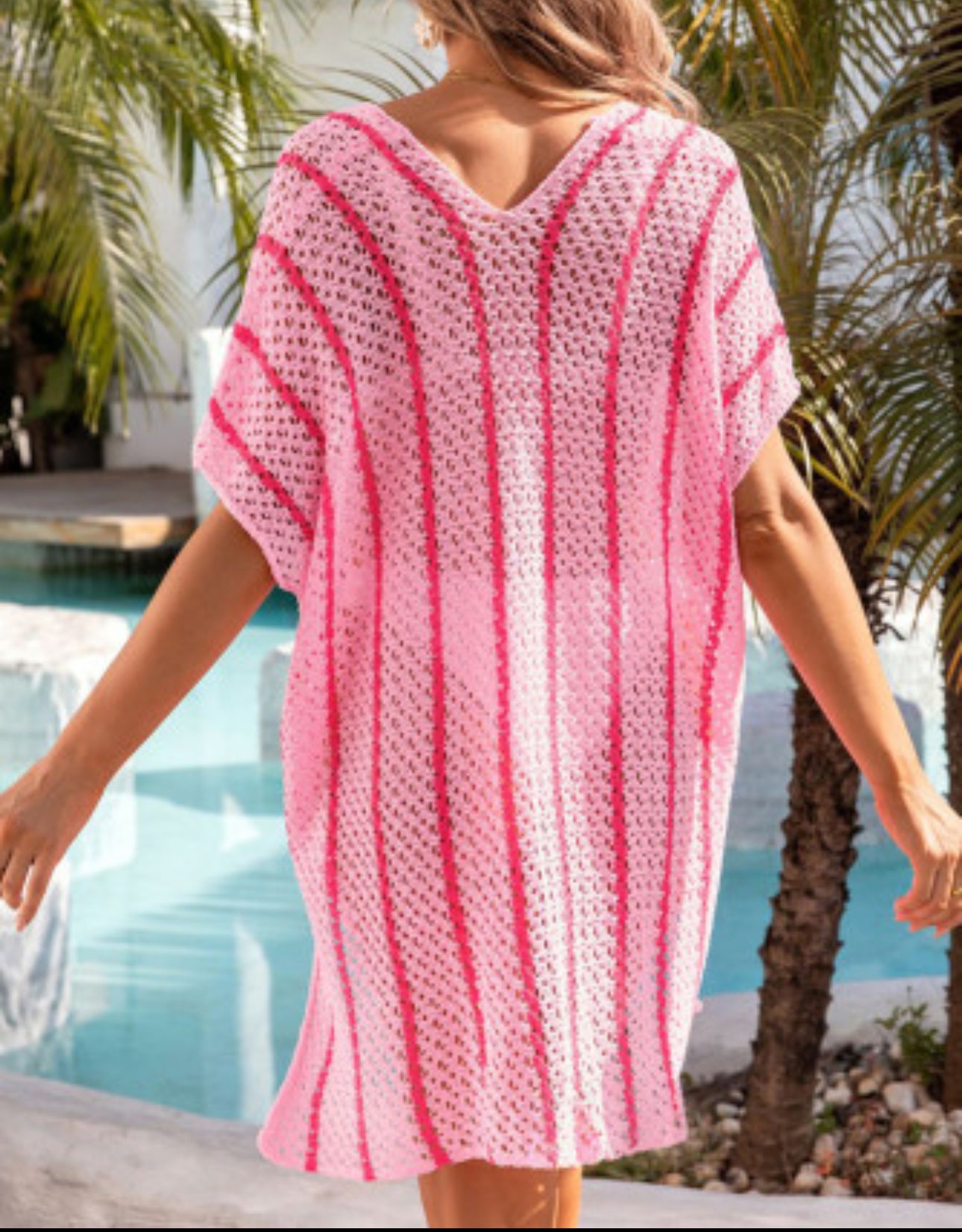 Traje Crotchet rosa playero