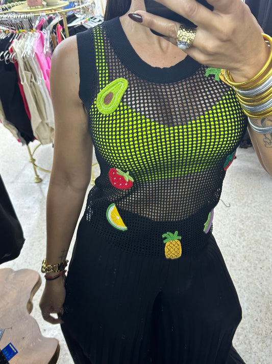 Black fruit blouse